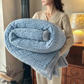 Axyaa Plush Coral Fleece Blanket: Soft, Luxe Striped Throw for Sofa, Bed, Office Nap