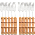 Axyaa Gold Bamboo Handle Dinner Fork Set - Stainless Steel Cutlery Set