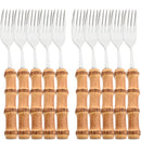 Axyaa Gold Bamboo Handle Dinner Fork Set - Stainless Steel Cutlery Set