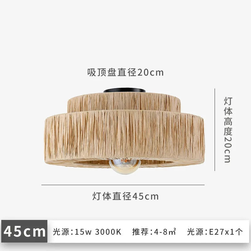 Axya Boho Rattan Ceiling Light: Hand-Woven Retro Design for Living Room, Bedroom & Restaurant