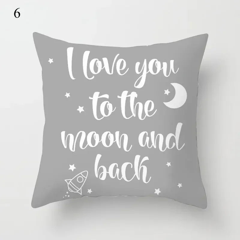 Axyaa Cloud Moon Star Pattern Pillowcase White Grey Letters Printed Home Decor