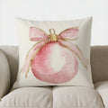 Pink Watercolor Christmas Bauble Pillow Cover by Axyaa