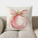 Pink Watercolor Christmas Bauble Pillow Cover by Axyaa