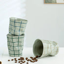 Axyaa Irregular Side Cup in Blue Green Brown Grid Pattern Ceramic - 270ml