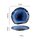Axyaa Deep Blue Ceramic Irregular Plate Set - Household Dinnerware Tableware Tray