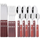 Axyaa 16/24Pcs Wood Handle Stainless Steel Cutlery Set - Kitchen Tableware