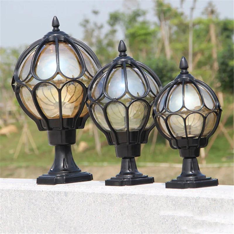 Axyaa Outdoor European Globe Pillar Lamp in Black for Garden and Yard