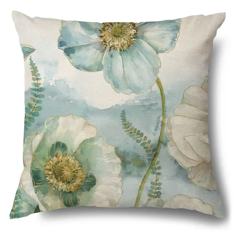 Axyaa Rose Butterfly Print Cotton Linen Pillowcase for Modern Living Room Decor