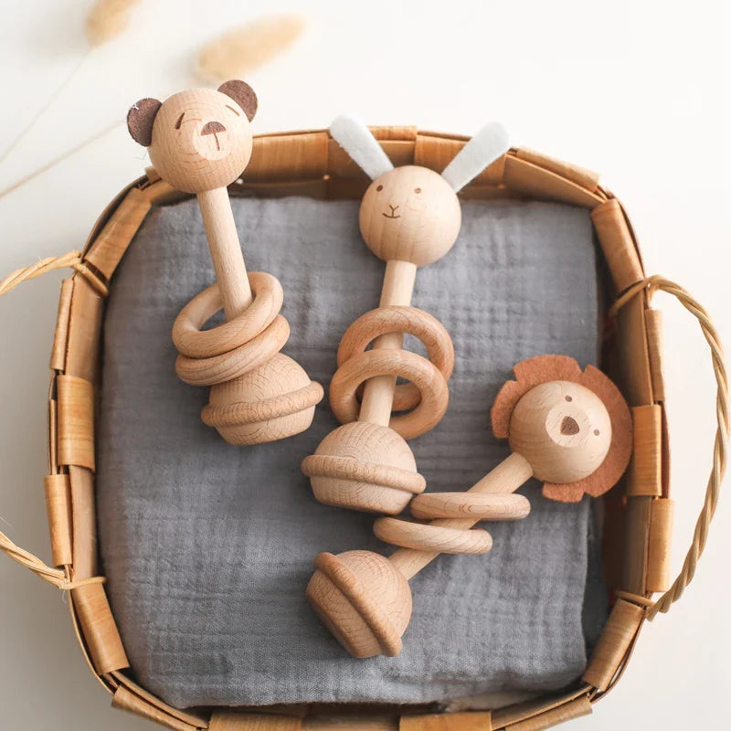 Axya Wooden Baby Rattle Teether Toy Set - 0-12 Months, Infant Mobiles & Accessories