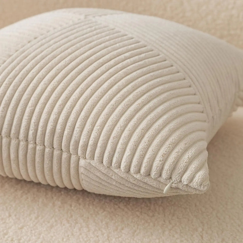 Beige Corduroy Striped Throw Pillow Covers 18x18 Inch for Couch, Axyaa Brand