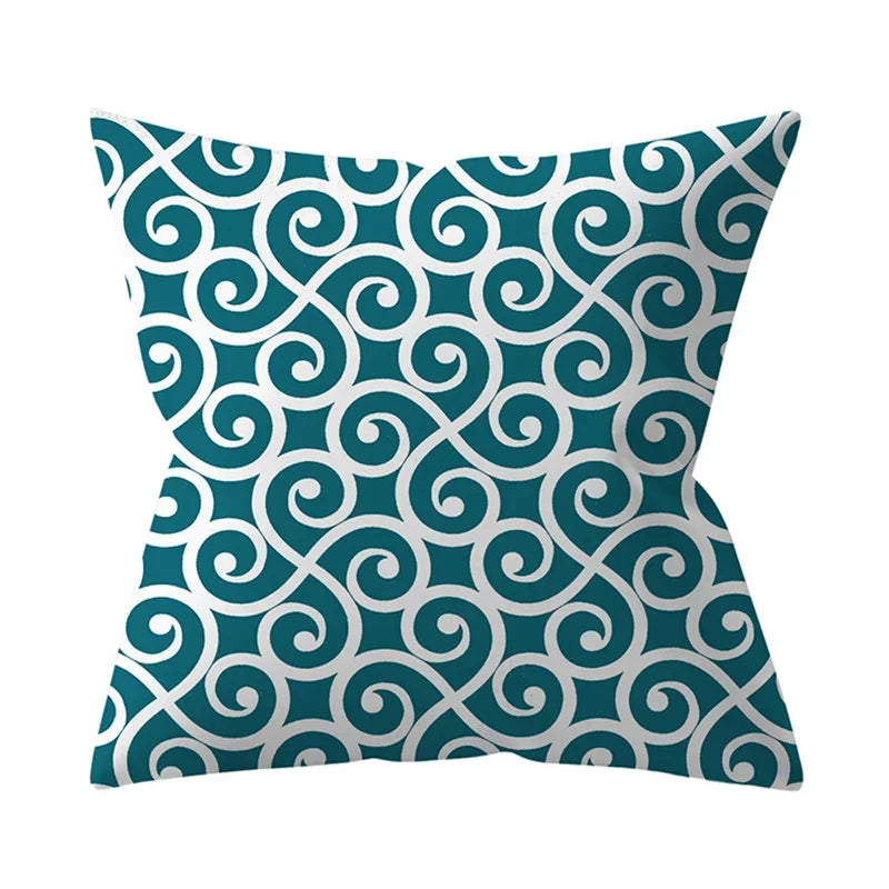 Teal Blue Green Floral Stripe Geometric Pillowcase by Axyaa for Home Decor
