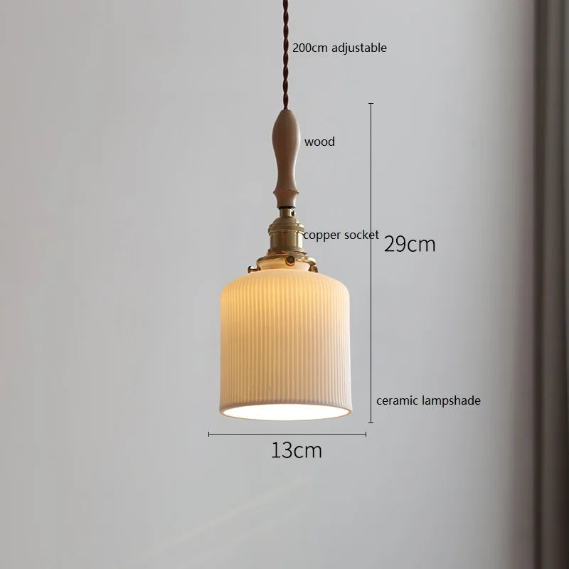 Axyaa Ceramic LED Pendant Light with Wood Copper Socket - 30CM