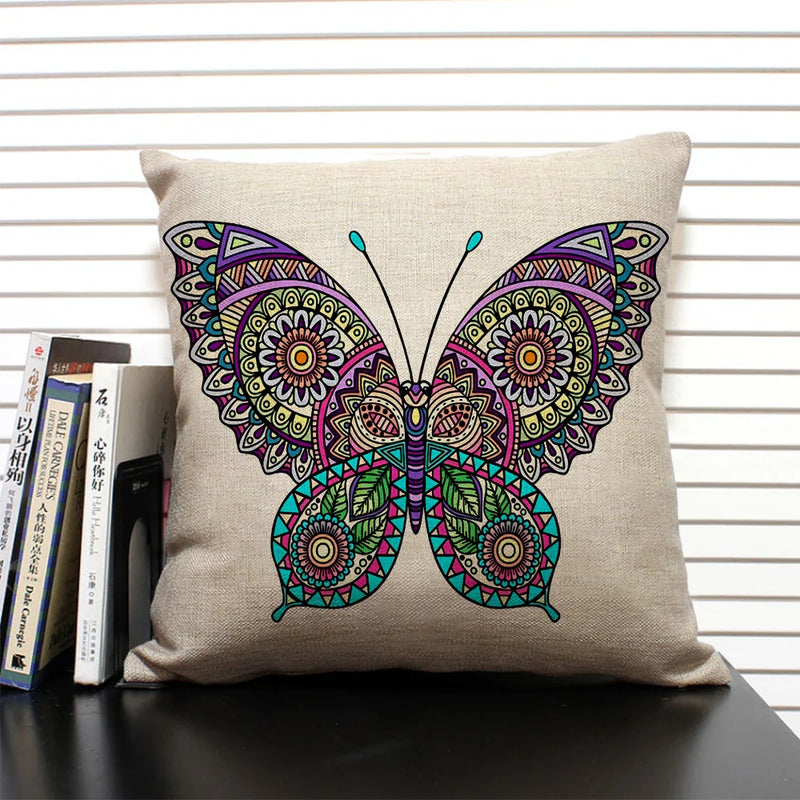 Axyaa Butterfly Linen Cushion Cover - Home Decor Pillowcase for All Seasons