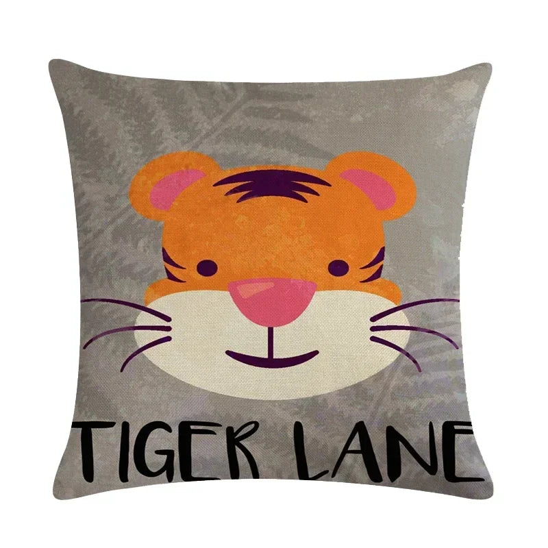 Axyaa Cartoon Animal Linen Throw Pillow Cover Home Sofa Bed Decoration 45*45cm