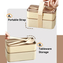 Axyaa Large Capacity Double-Layer Lunch Box with Tableware - Heatable Bento Box