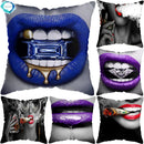 Axyaa Purple Diamond Lips Decor Pillow Cover for Home, Hotel, and Car Sofa Bed