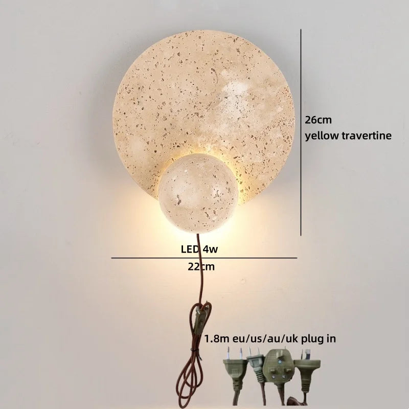 Axyaa LED Pull Chain Wall Light Yellow Travertine Stair Lamp