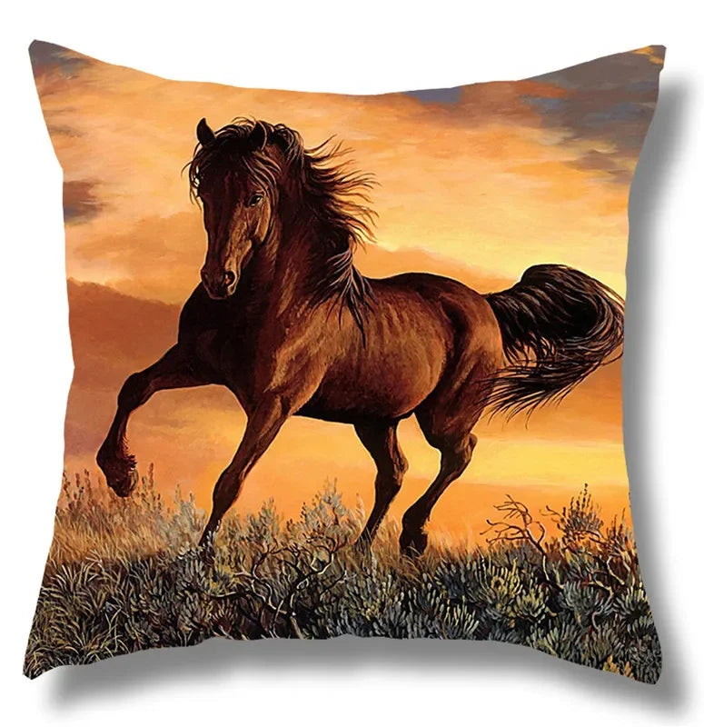 Fine Horse Print Cushion Cover for Home Decor by Axyaa