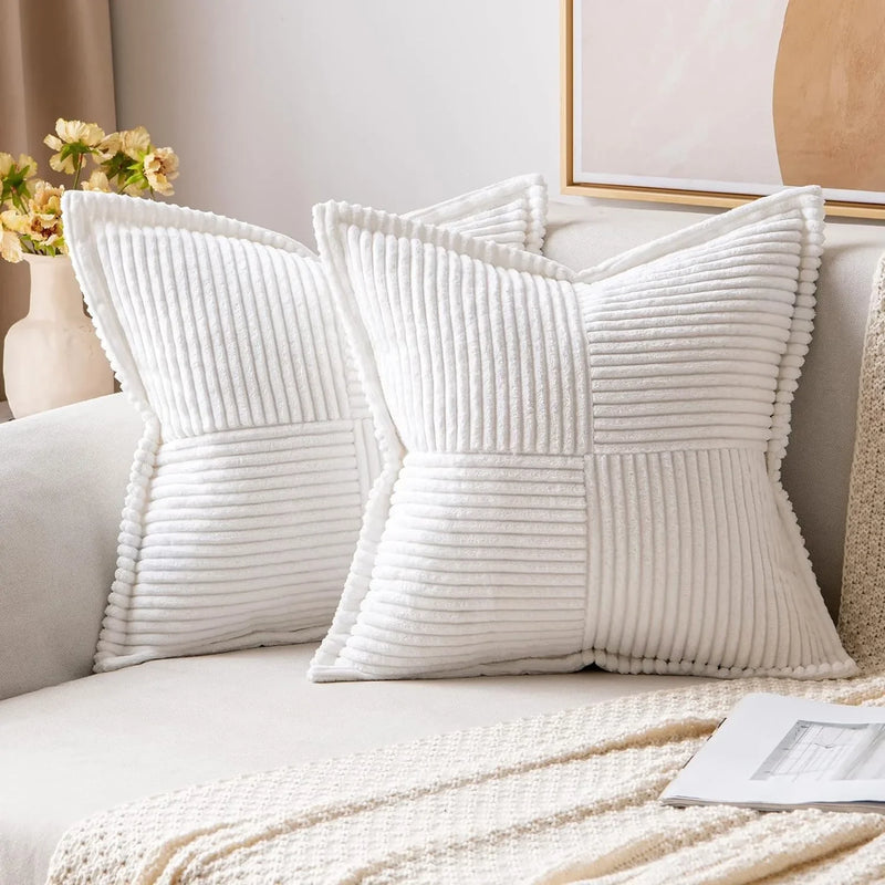 Luxury Cream White Corduroy Cushion Cover 45x45 - Axyaa Signature Collection