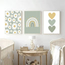 Axyaa Rainbow Heart Daisy Wall Art Canvas Print for Kids Girls Room