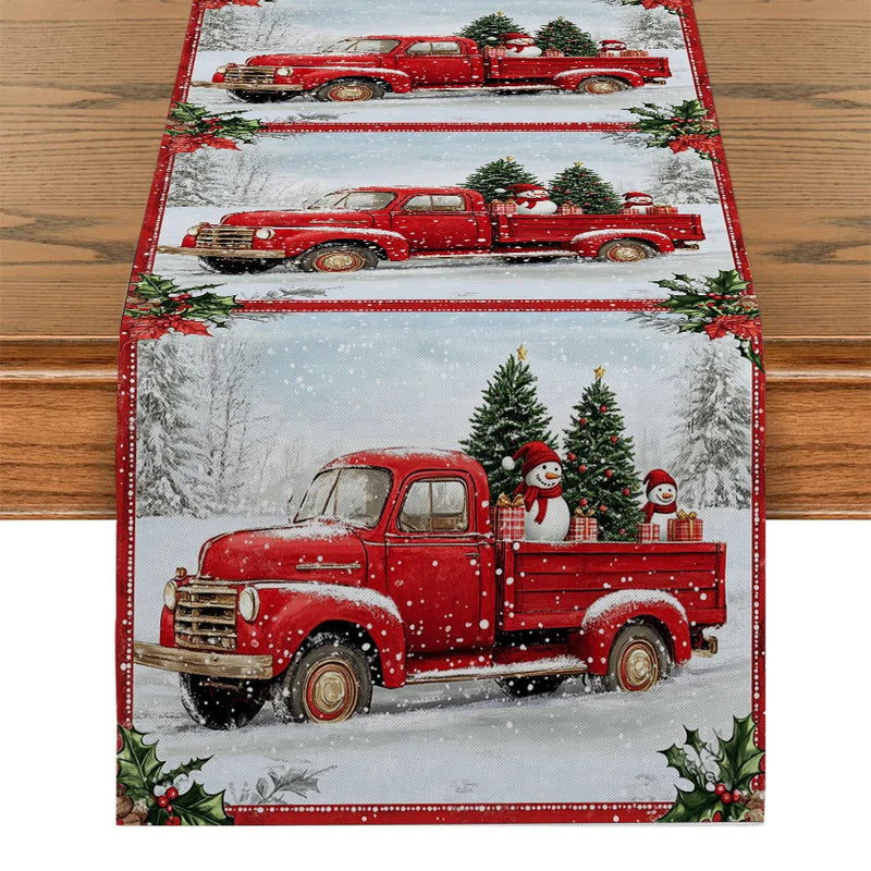 Axyaa Christmas Snow Table Runner for Farmhouse Dining Decor