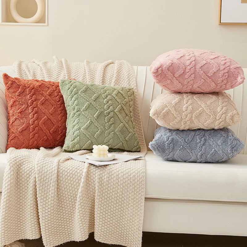 Axyaa Pink Velvet Geometric Cushion Cover 45*45cm for Home Living Room