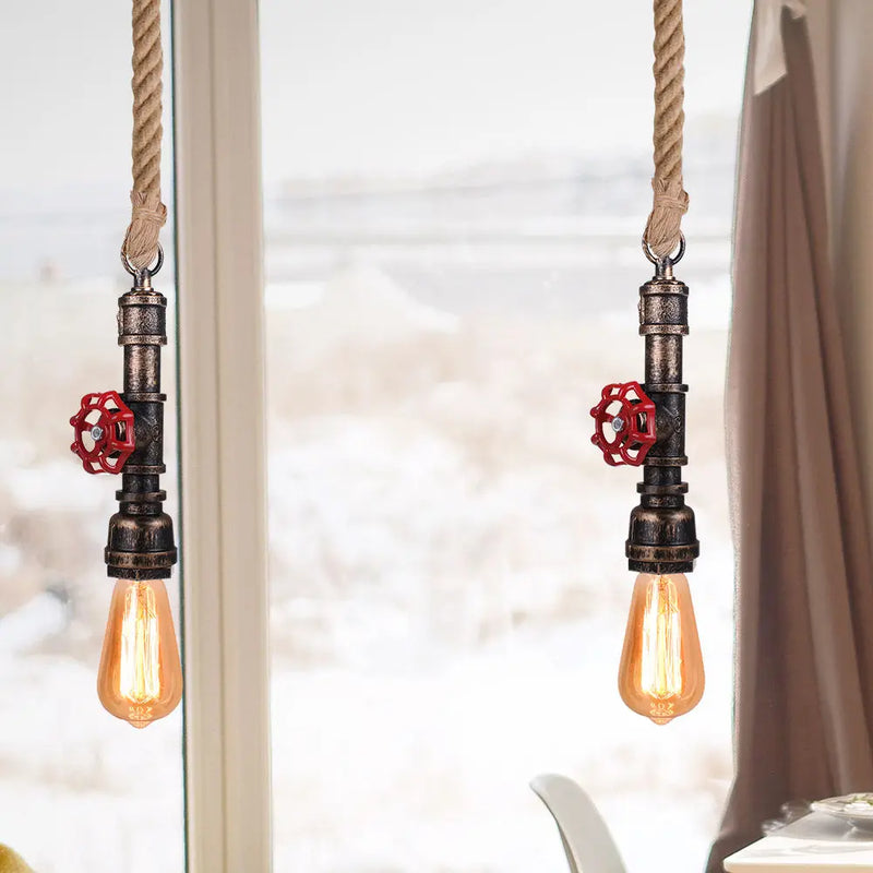 Axyaa Retro Loft Iron Pipe Pendant Lamp with Hemp Rope - Kitchen Lighting