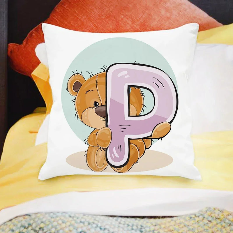 Axyaa Cartoon Bear Alphabet Print Cushion Cover - Children's Room Decor