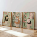 Axyaa Funny Cat Newspaper Wall Decor Set - Quirky Bathroom Canvas Painting