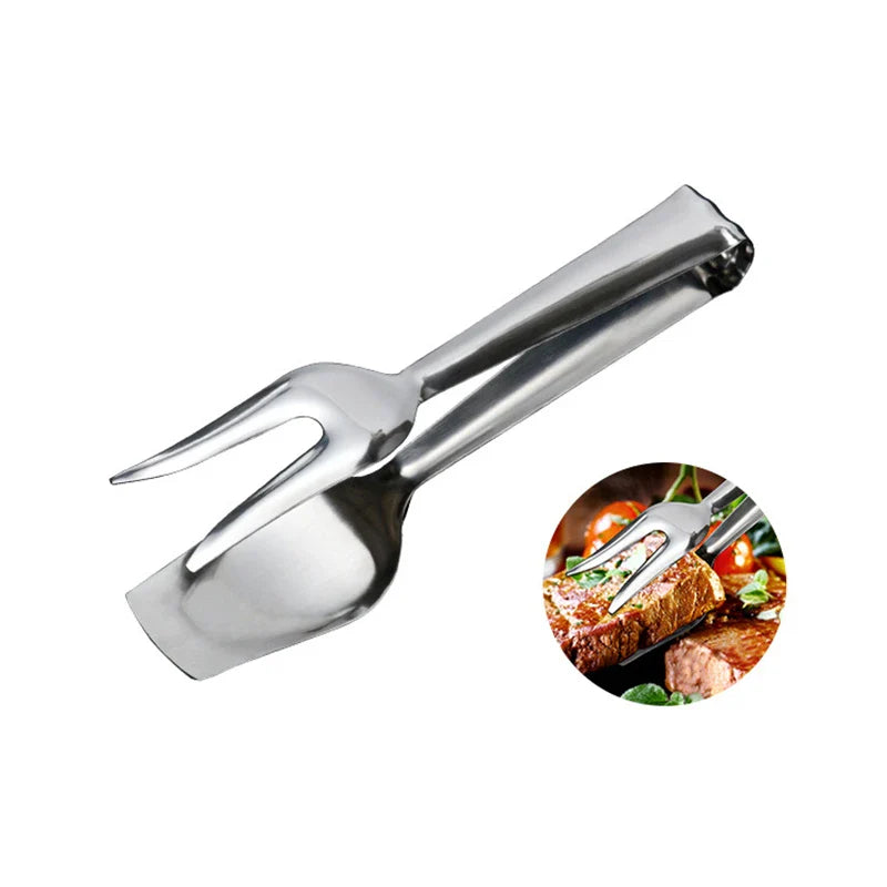 Axyaa Stainless Steel Food Fork Tongs BBQ Grill Clamp Kitchen Spatula Clip