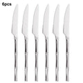 Axyaa Bamboo Handle Cutlery Set - Stainless Steel Dinnerware Mirror Finish