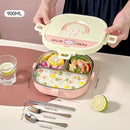 Axyaa 304 Stainless Steel Divided Lunch Box with Cutlery & Leakproof Design