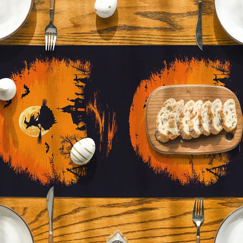 Axyaa Halloween Magic Broom Castle Table Runner - Farmhouse Wedding Party Decor