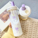 Axyaa Purple Bow Straw Cup: Cute Bubble Tea Coffee Milk Water Bottle, Large Capacity