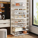 Axyaa 8-Tier Acrylic Shoe Rack with Wood Shelves - Modern Shoe Storage Organize 24-32 Pairs