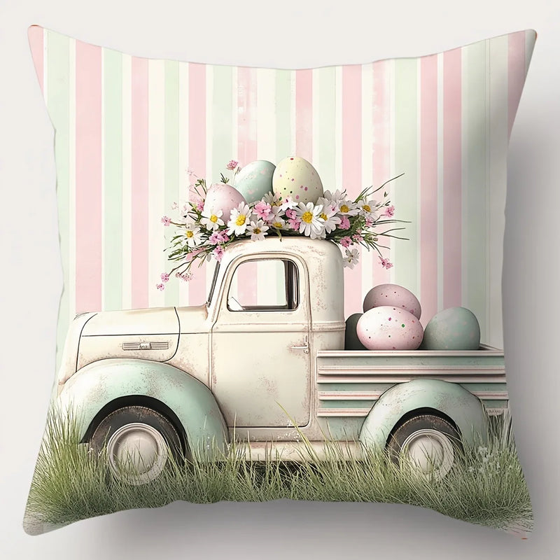 Easter Egg Wreath Bunny Pattern Cushion Cover for Axyaa Brand Home Décor