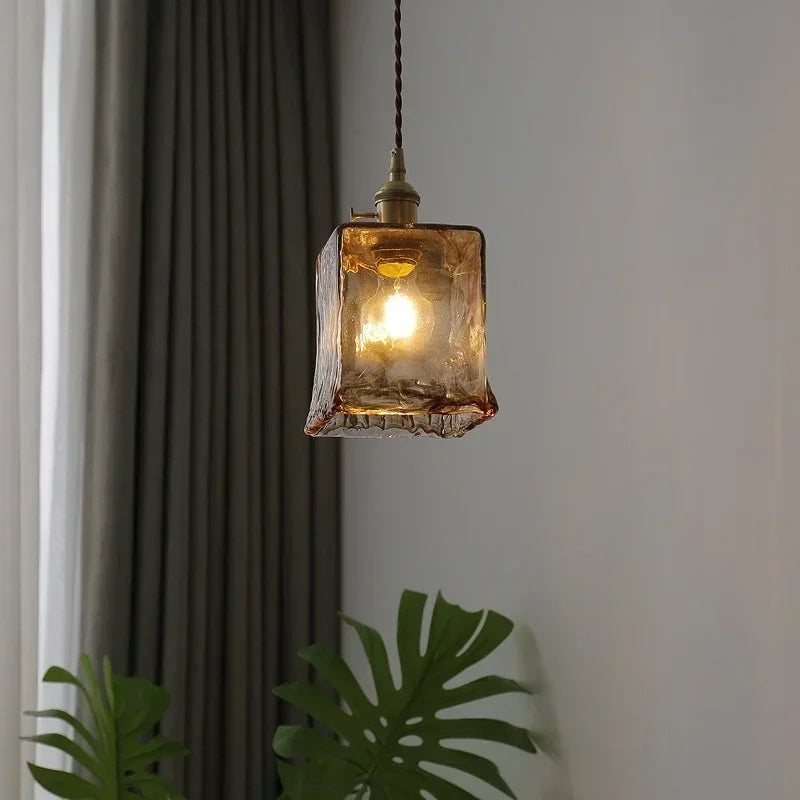 Amber Glass Pendant Lamp LED E27 Hanging Light by Axyaa