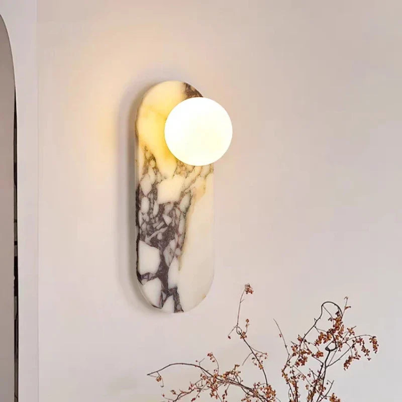Axyaa White Black Stone Wall Light with Glass Sconce for Indoor Spaces
