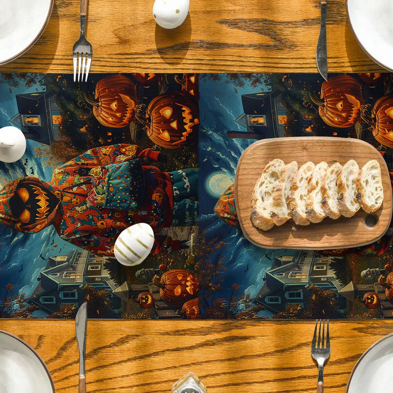 Axyaa Pumpkin Head Candy Figure Table Runner for Farmhouse Decor