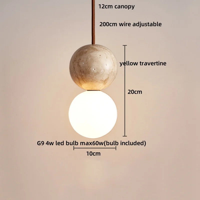 Axyaa White Glass Ball LED Pendant Lights Wabi Sabi Hanging Lamp