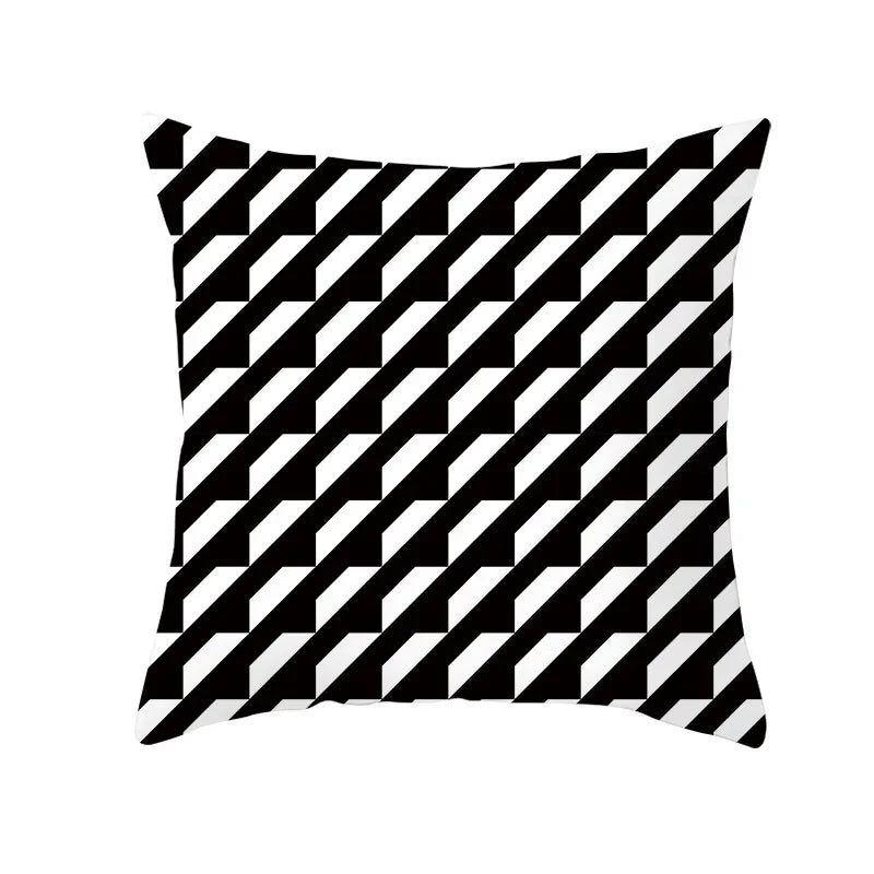 Axyaa Black & White Plaid Wave Stripe Checkerboard Print Throw Pillow Case