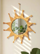 Axyaa Boho Macrame Sun Mirror - Home & Bedroom Decor Handmade Yellow Wall Hanging