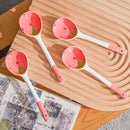 Cute Kawaii Strawberry Ceramic Soup Spoon by Axyaa: Hand Painted Long Handle Kitchen Accessory