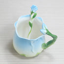 Axya Rose Ceramic Coffee Cup with Spoon - Embossed Cartoon Flower Pattern Mug