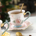 Axyaa Camellia Flower Ceramic Coffee Cup Saucer Set - Embossed Floral Design Mug Home Gift