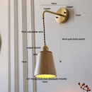 Axyaa Ash Wood LED Wall Lamp with Pull Chain Switch and Adjustable Copper Socket