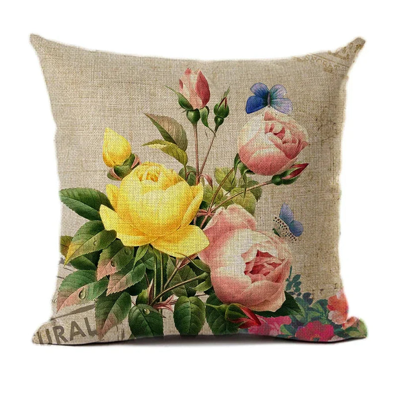 Axyaa Retro Rose Flowers Cushion Cover 45X45cm
