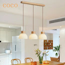 Axyaa Nordic Cream Style LED Pendant Light - Wood Glass Ceiling Fixture for Dining, Kitchen, Living Room
