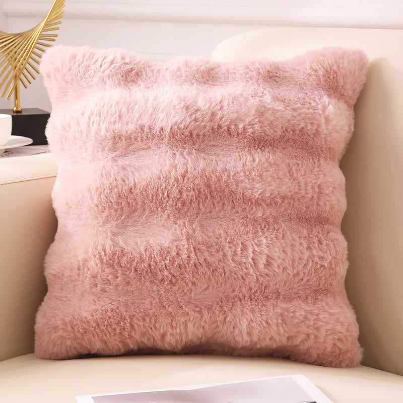 Axyaa Plush Faux Rabbit Fur Throw Pillow Covers