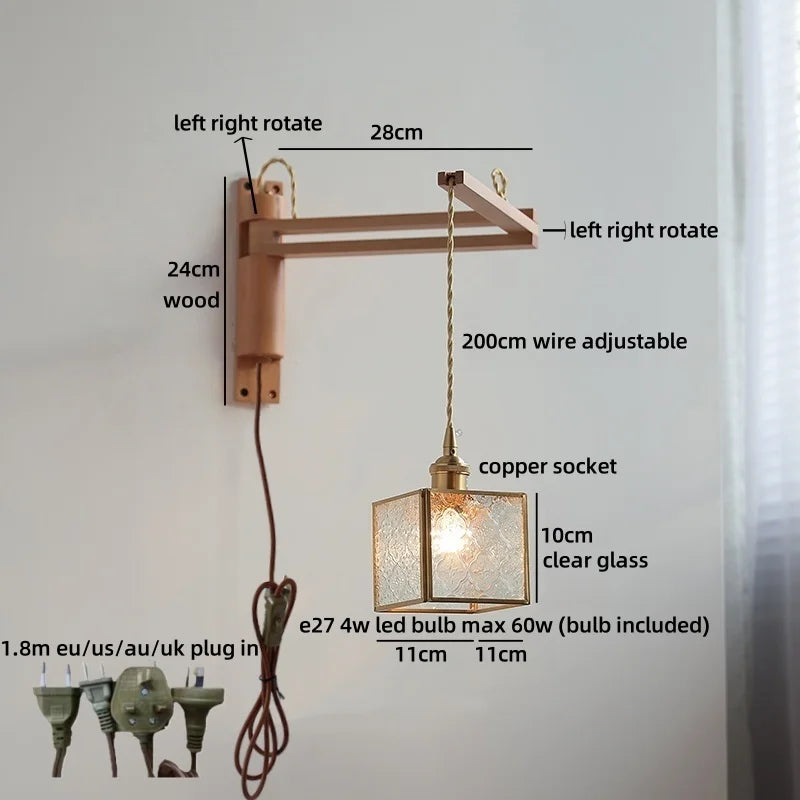 Axyaa Wabi Sabi LED Wall Light Mirror Glass Wood Modern Nordic Bedside Lamp